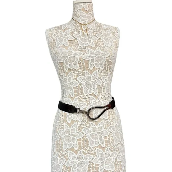 Carlisle Black Croc-Embossed Leather Belt with Sculptural Silver Buckle, Small - Picture 10 of 13